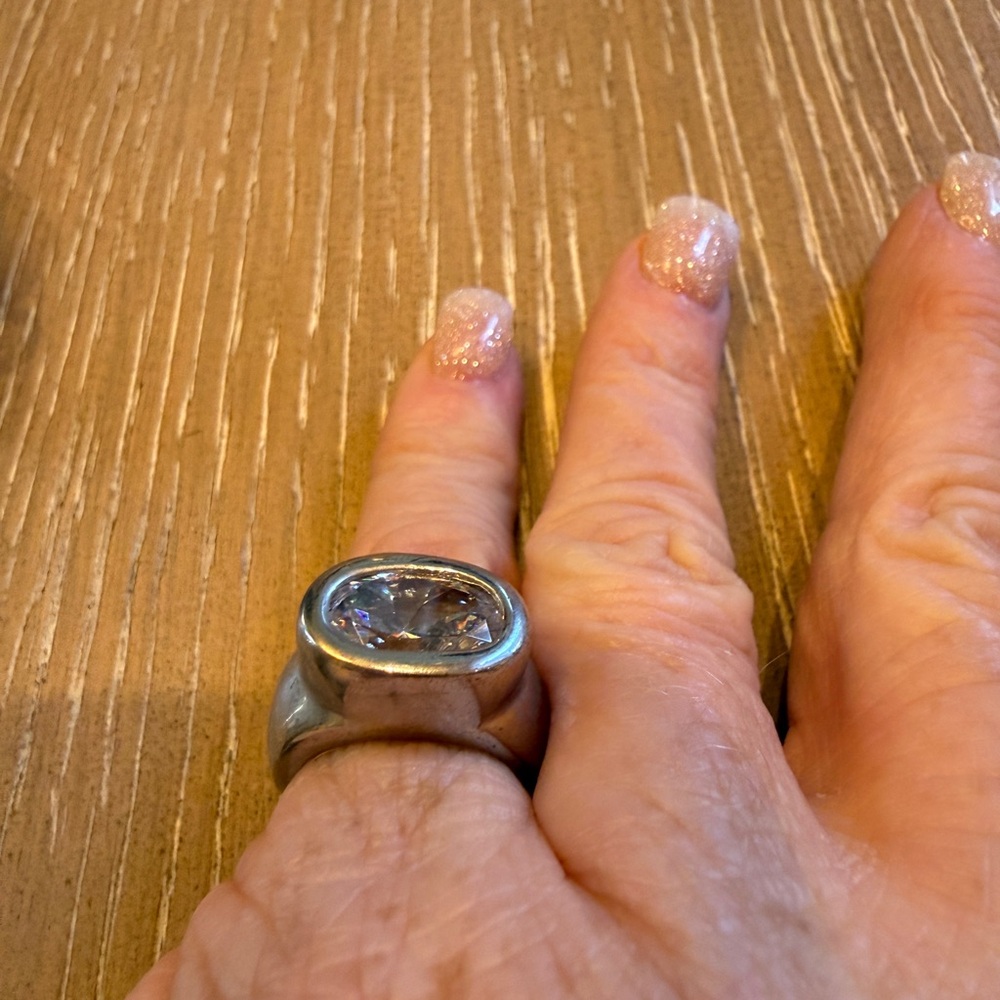 solid Sterling Silver Ring with Large CZ Gemstone… - image 4
